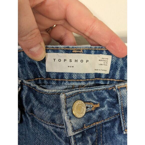 TopShop Mom Jeans Distressed Knees Blue Denim Jeans - Size W26 L28 Petite - Picture 7 of 7